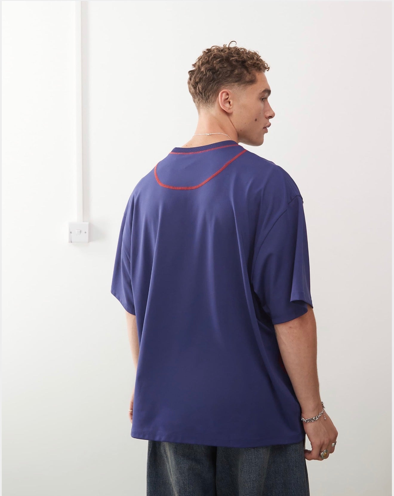 COLLUSION Sports contrast stitch logo tee in blue