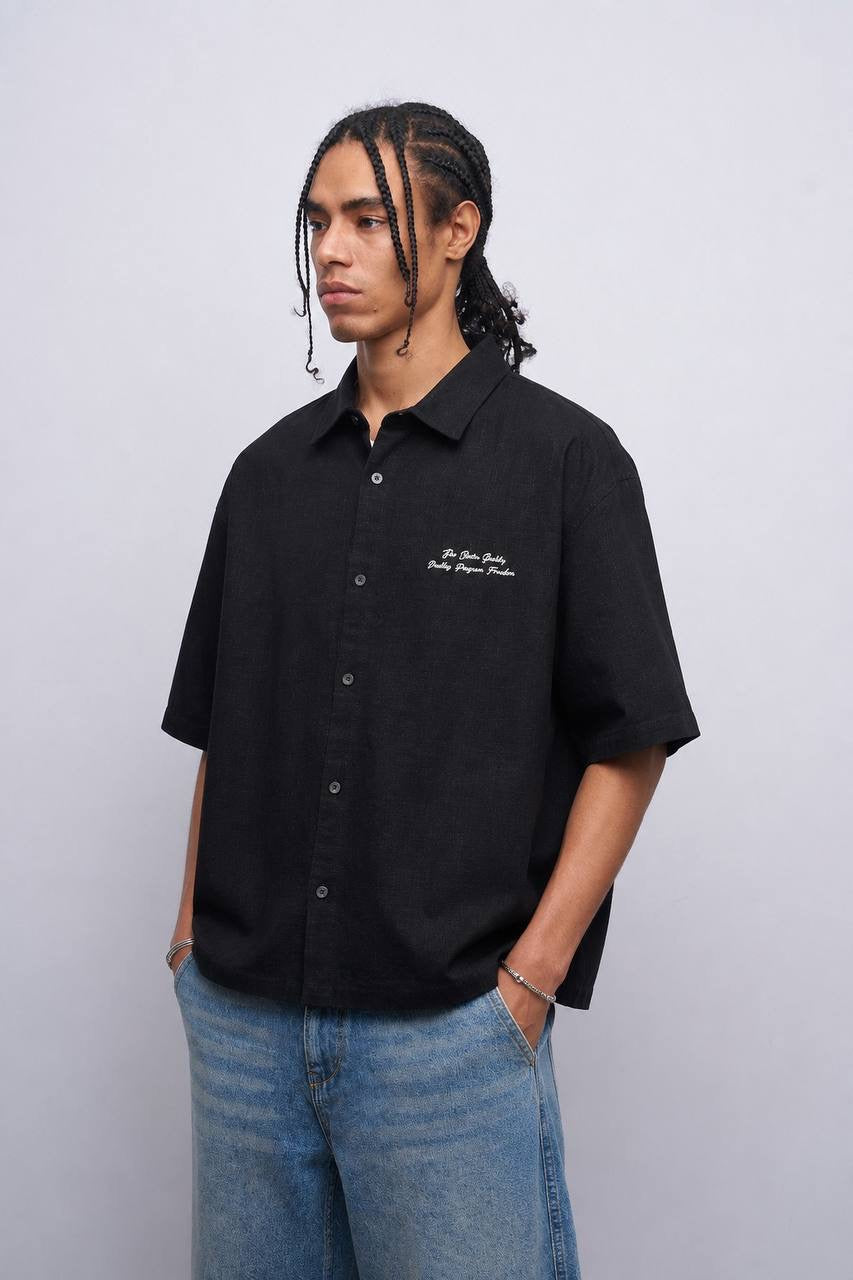 CROP LINEN SHIRT