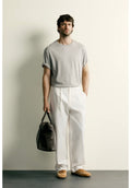 PLEATED STRAIGHT-LEG TROUSERS
