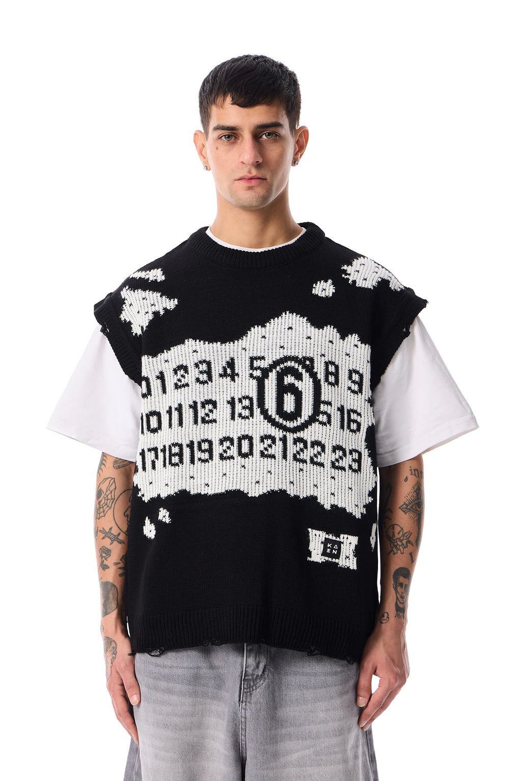 Margiela Patterned Worn-Out Detail Premium Oversize Sweater