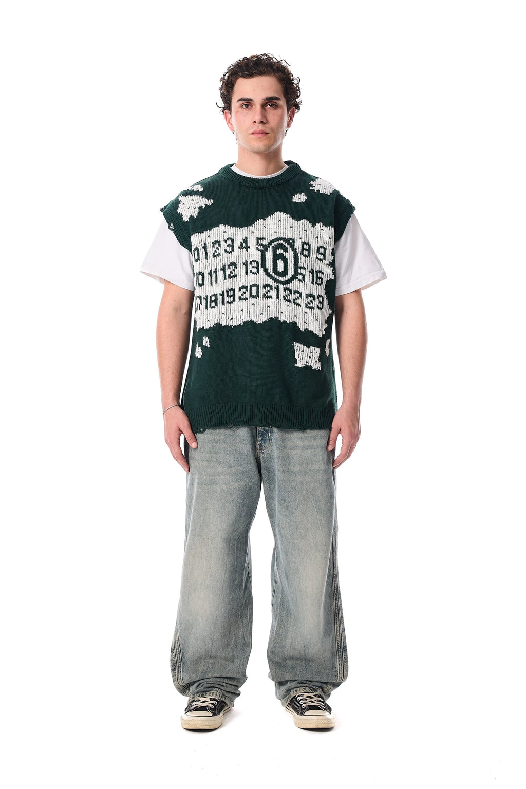 Margiela Patterned Worn-Out Detail Premium Oversize Sweater