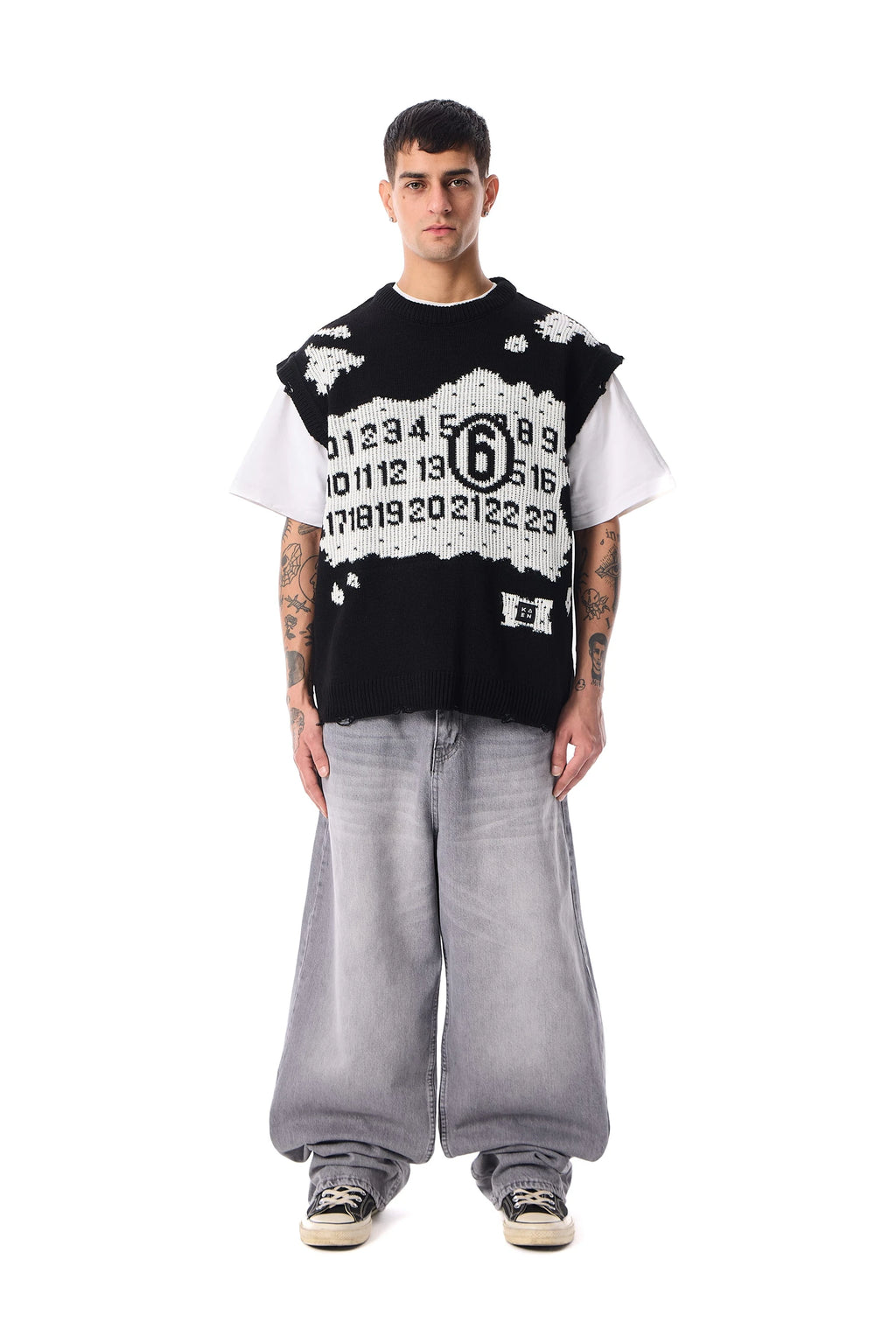 Margiela Patterned Worn-Out Detail Premium Oversize Sweater