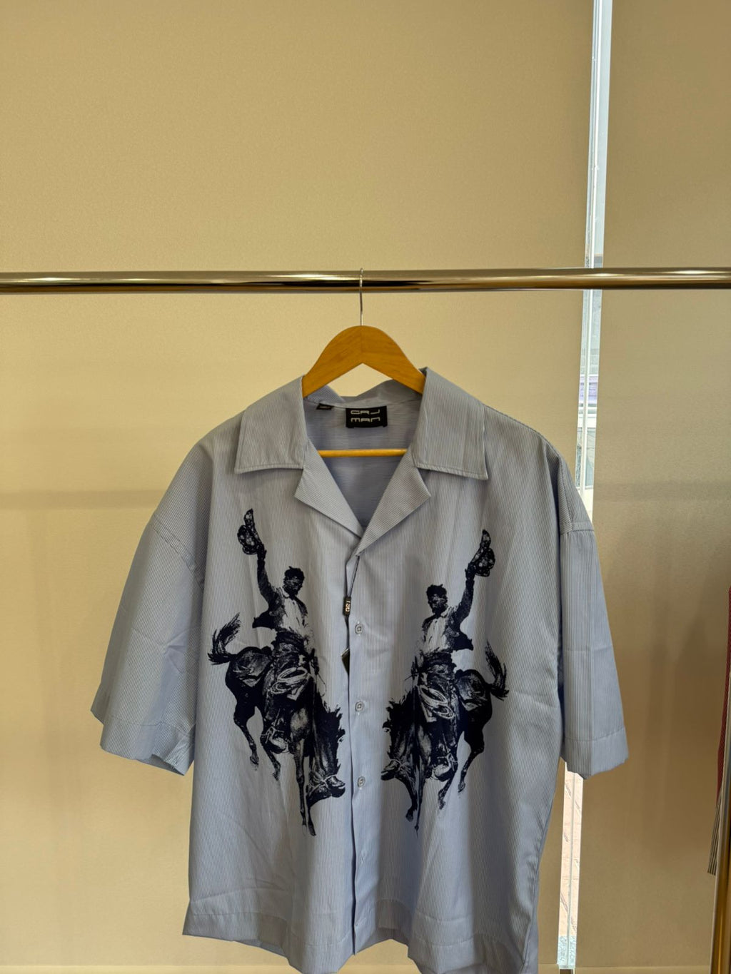 SHORT-SLEEVE PINSTRIPE RODEO GRAY SHIRT