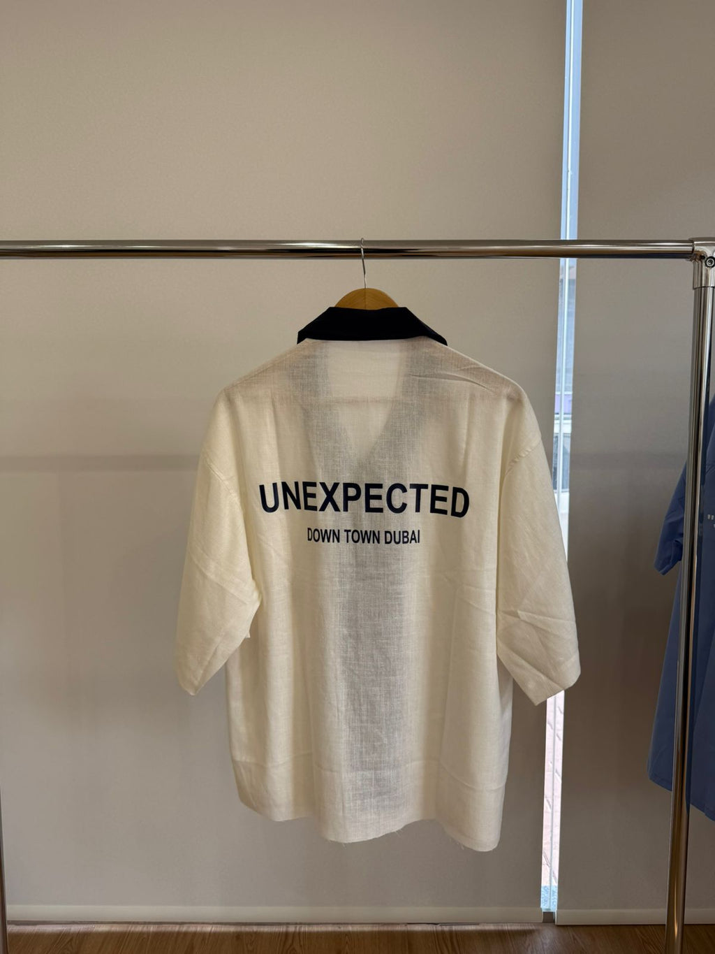 CREAM & NAVY BOWLING SHIRT - UNEXPECTED