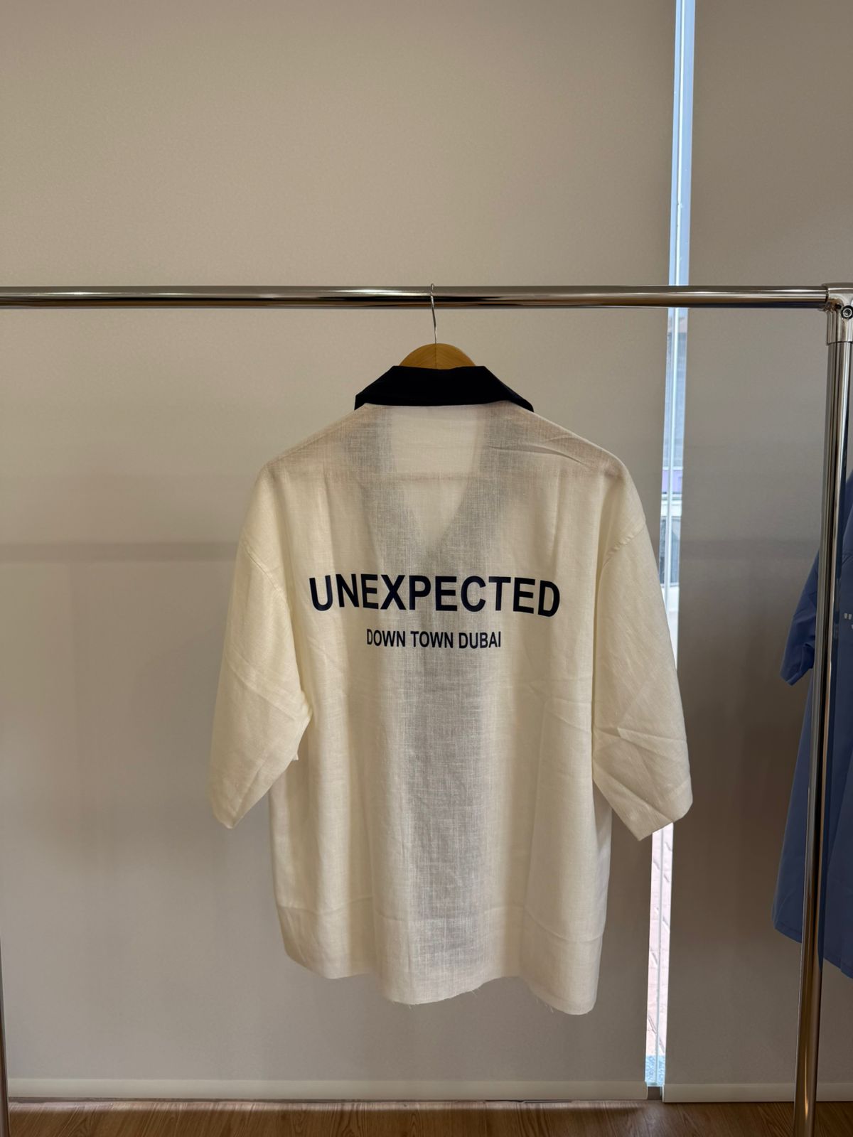 CREAM & NAVY BOWLING SHIRT - UNEXPECTED