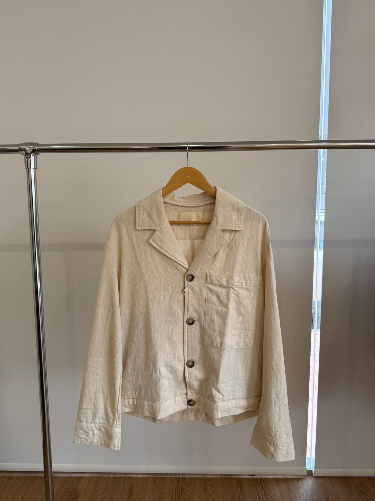 CREAM LONG-SLEEVE CAMP SHIRT