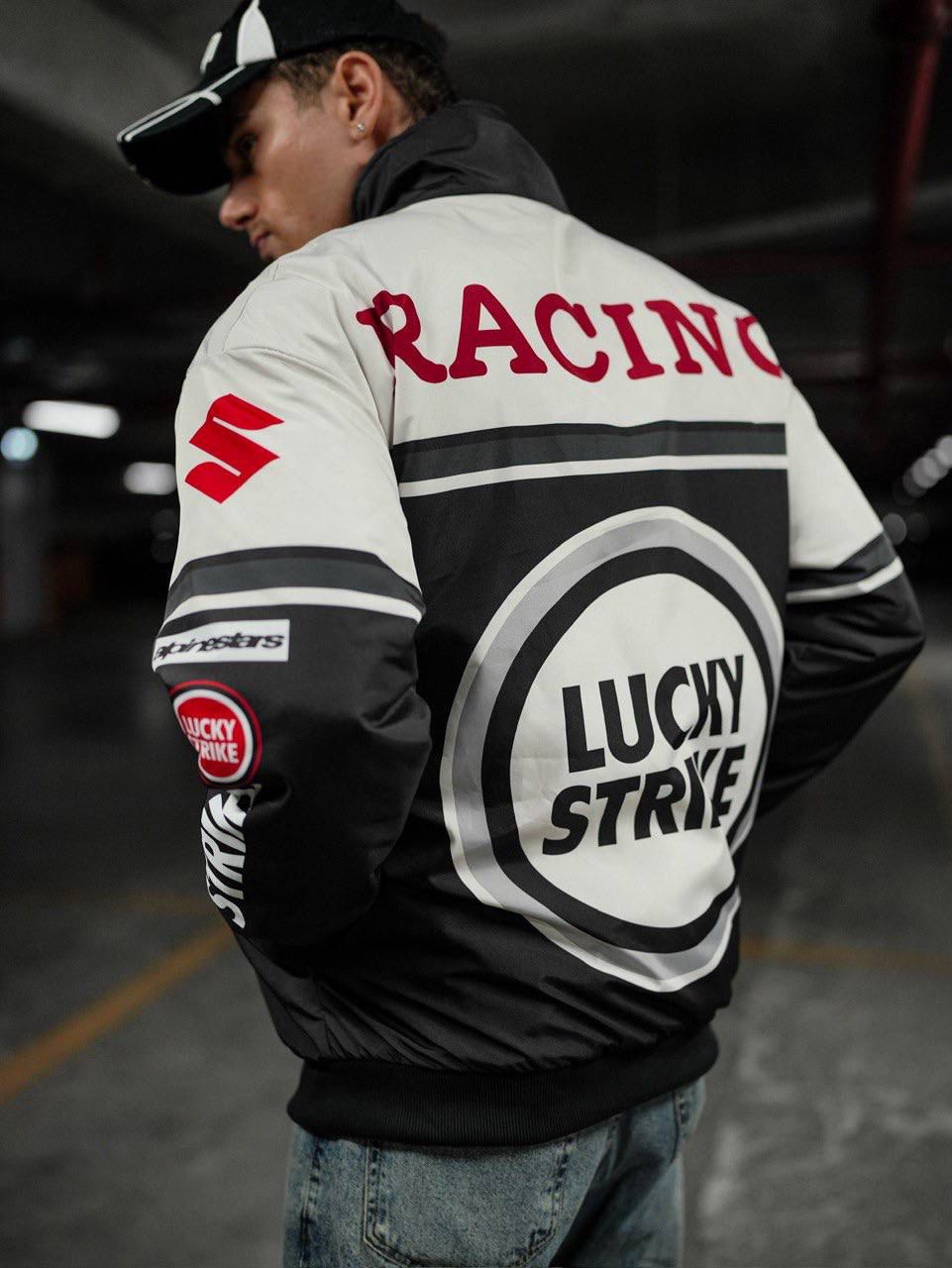 BLACK & WHITE RACING BOMBER JACKET