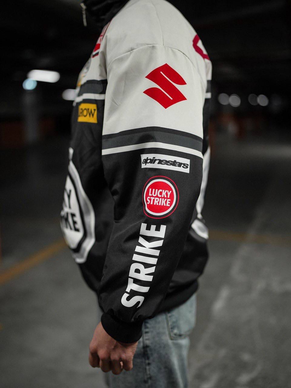 BLACK & WHITE RACING BOMBER JACKET