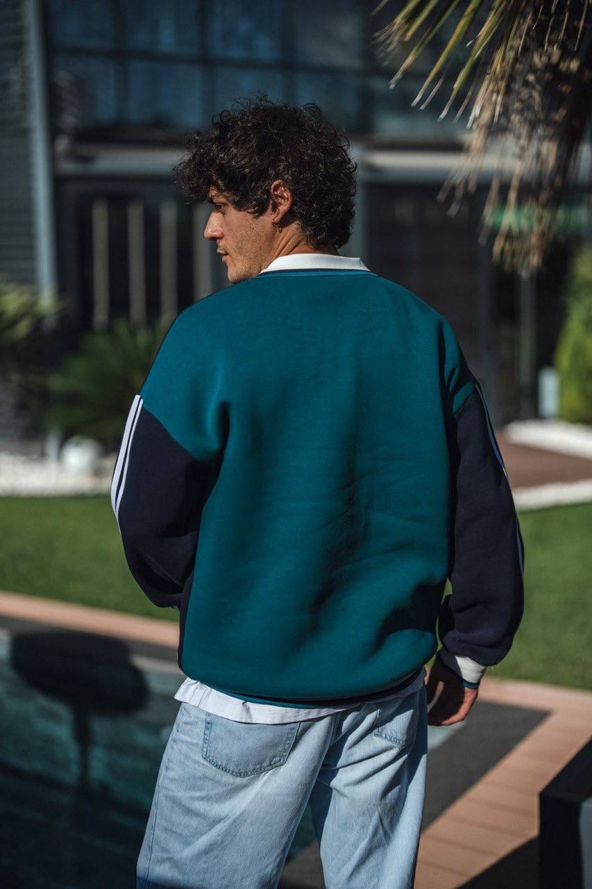 TEAL POLO COLLAR SWEATSHIRT