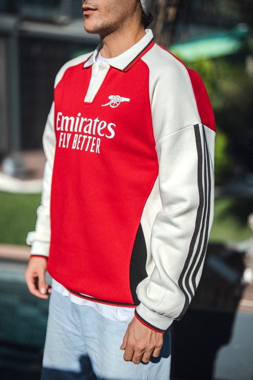 RED POLO COLLAR SWEATSHIRT