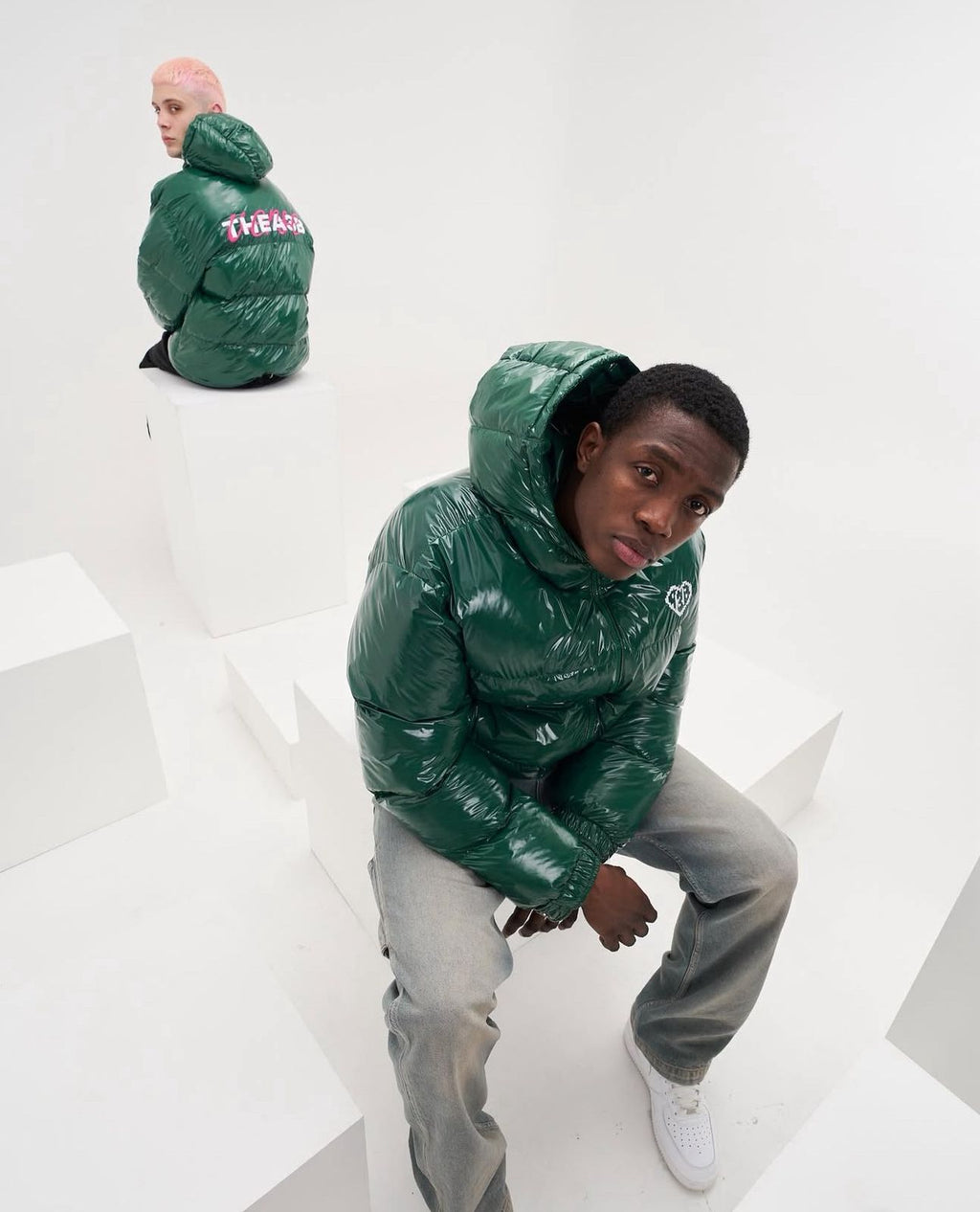 GREEN SHINY PUFFER JACKET