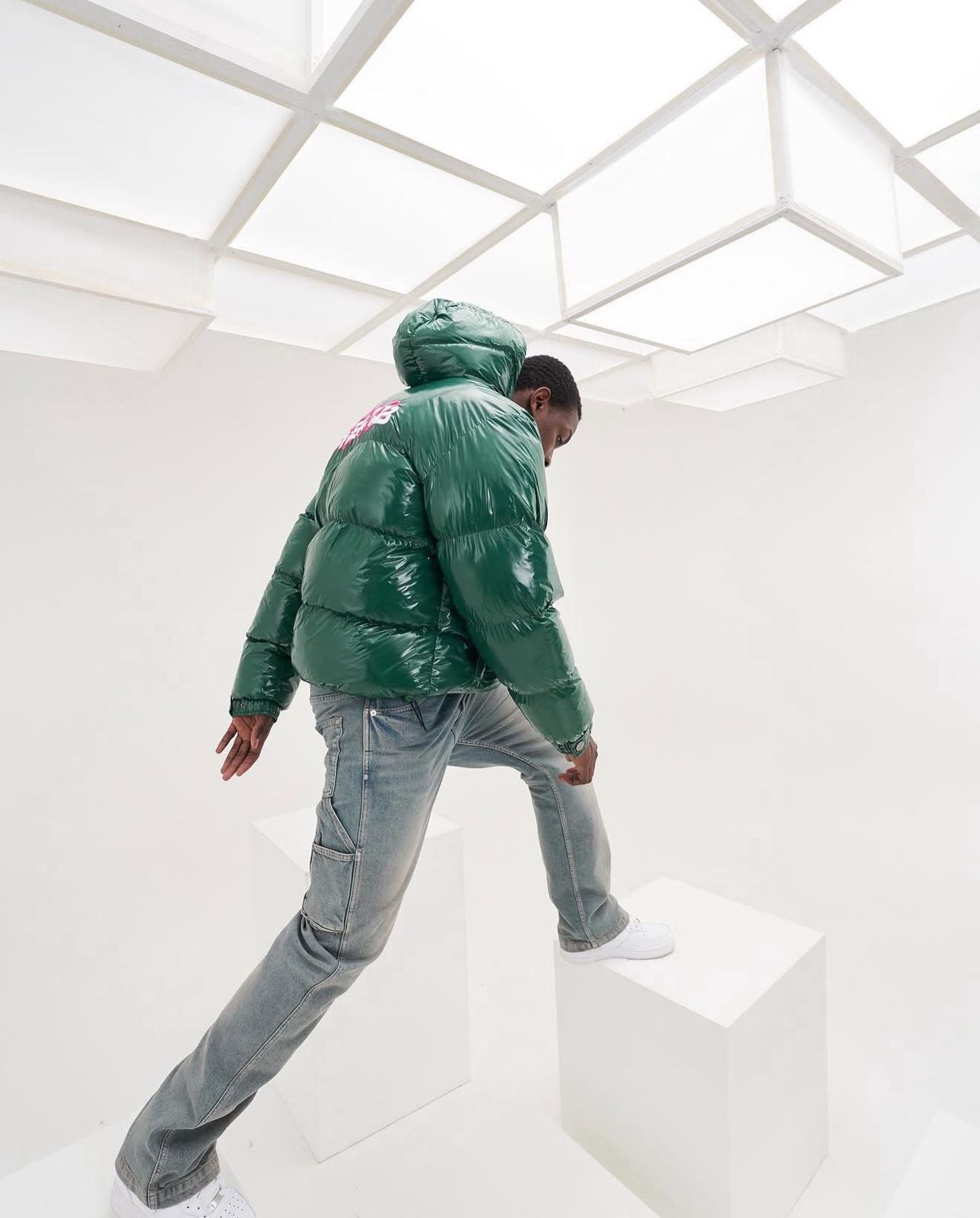 GREEN SHINY PUFFER JACKET