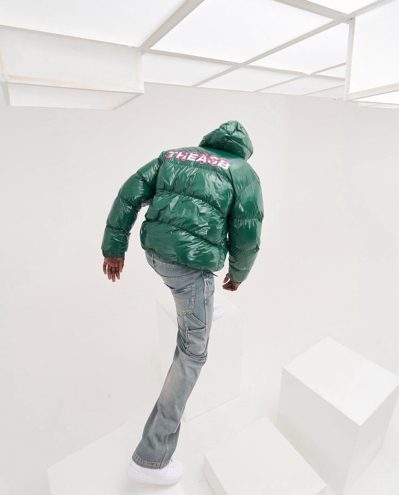 GREEN SHINY PUFFER JACKET