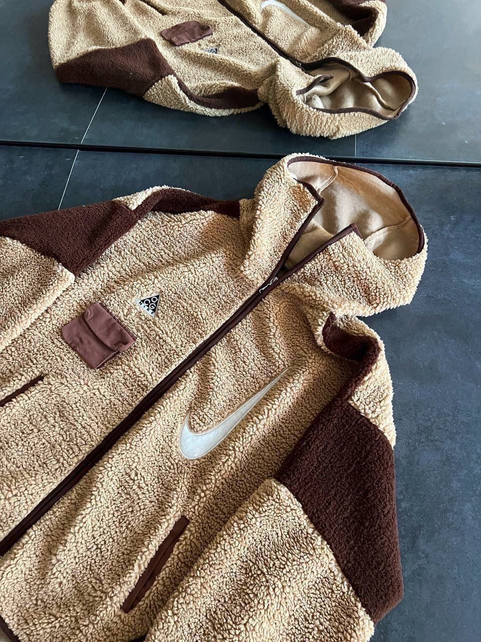 BEIGE & BROWN TEDDY FLEECE JACKET
