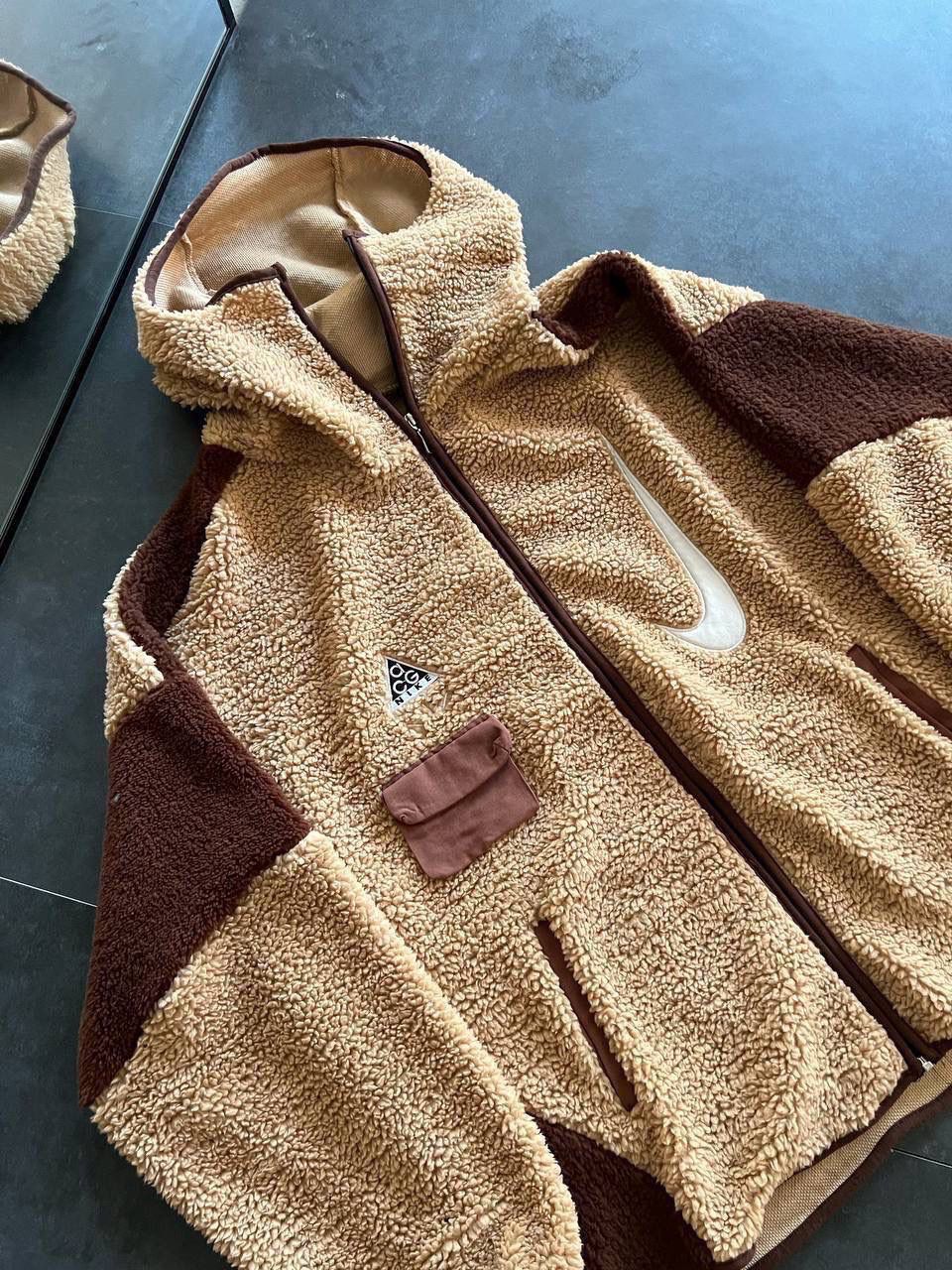 BEIGE & BROWN TEDDY FLEECE JACKET