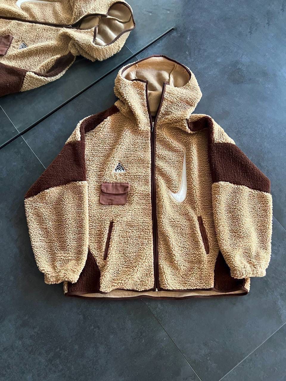 BEIGE & BROWN TEDDY FLEECE JACKET