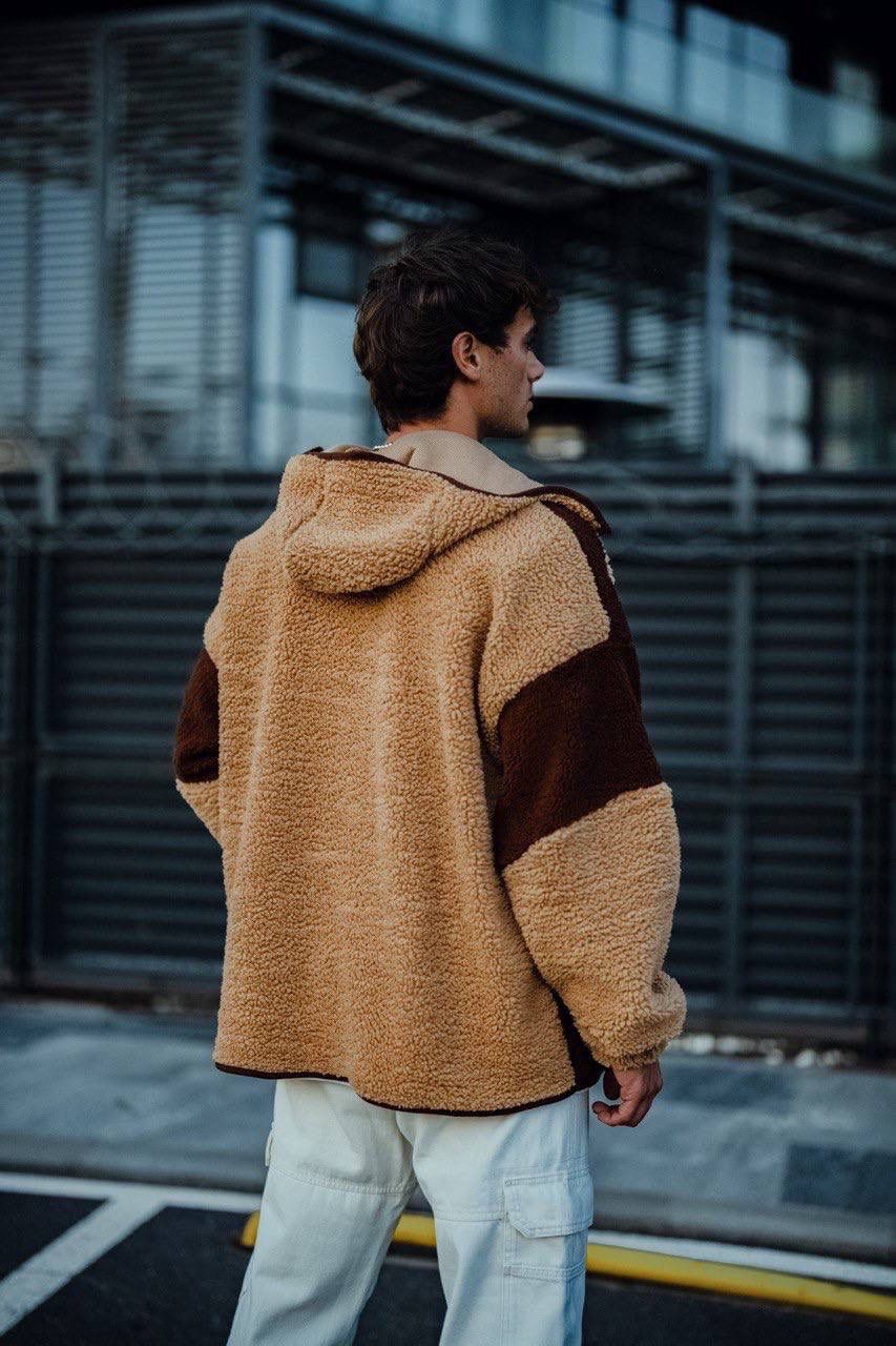 BEIGE & BROWN TEDDY FLEECE JACKET