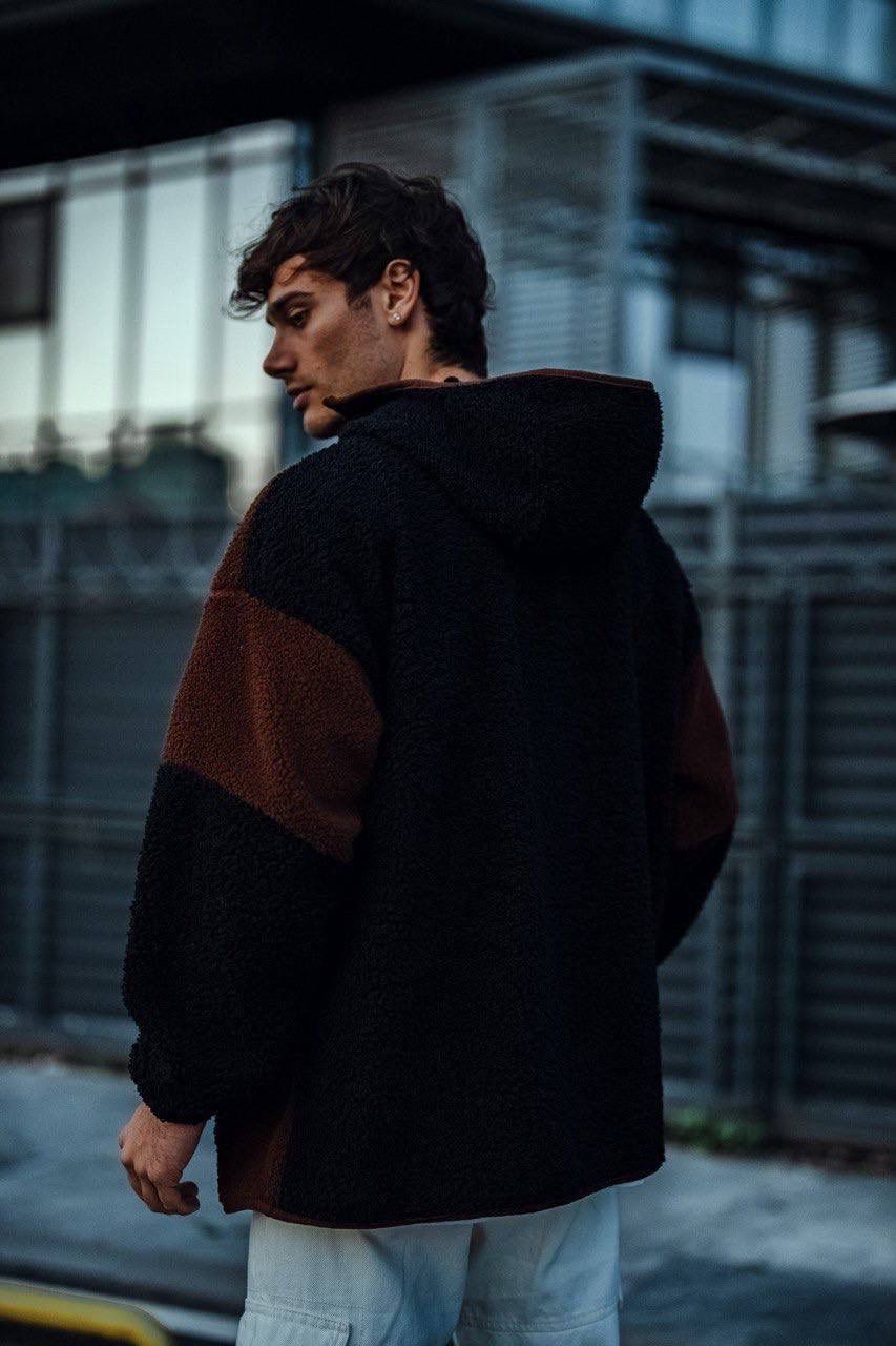 BLACK & BROWN TEDDY FLEECE JACKET