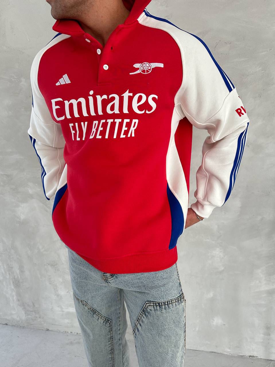 RED & WHITE POLO COLLAR SWEATSHIRT