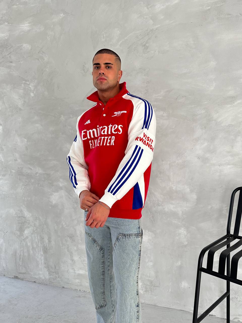 RED & WHITE POLO COLLAR SWEATSHIRT