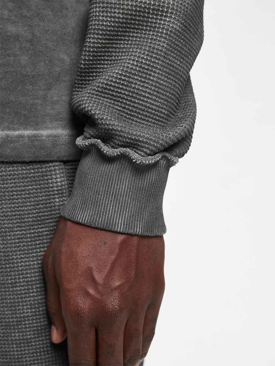 WASHED GREY KNIT-SLEEVE SWEATSHIRT