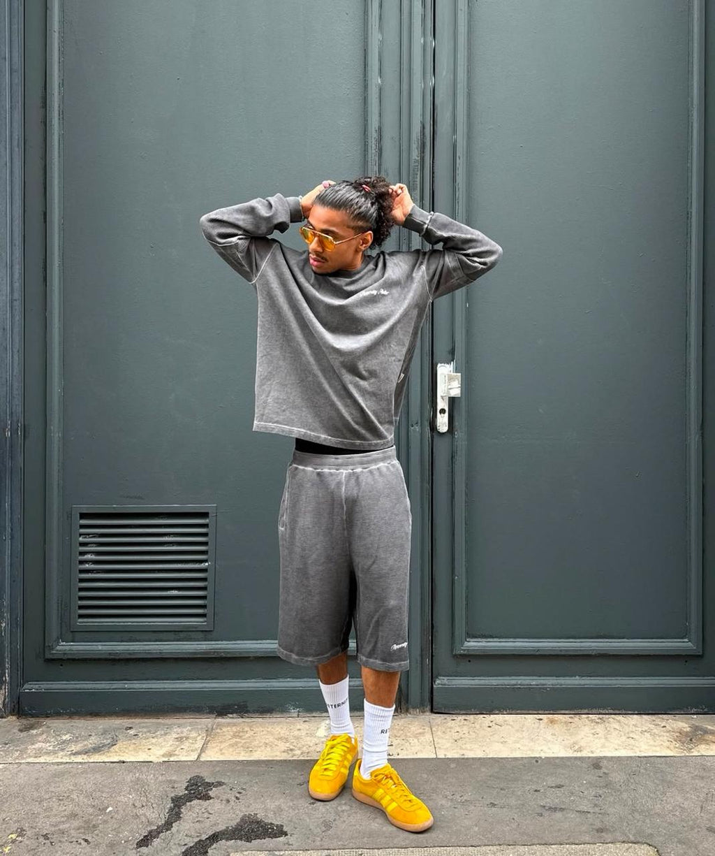 CHARCOAL WAFFLE KNIT SHORTS