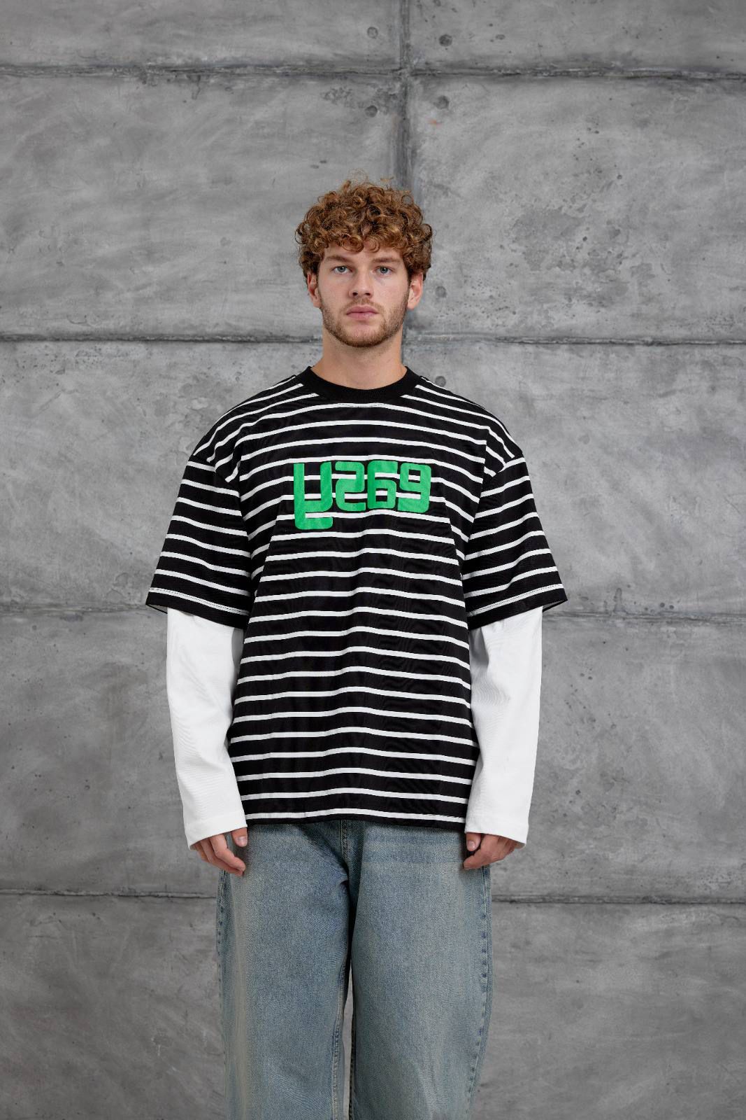 BLACK STRIPED WHITE-SLEEVE SWEATSHIRT