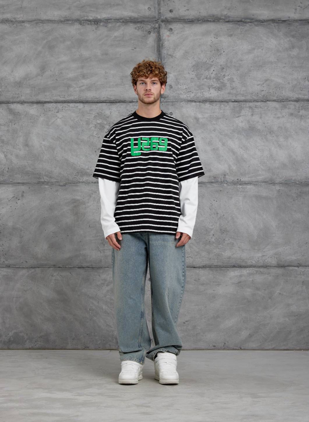 BLACK STRIPED WHITE-SLEEVE SWEATSHIRT