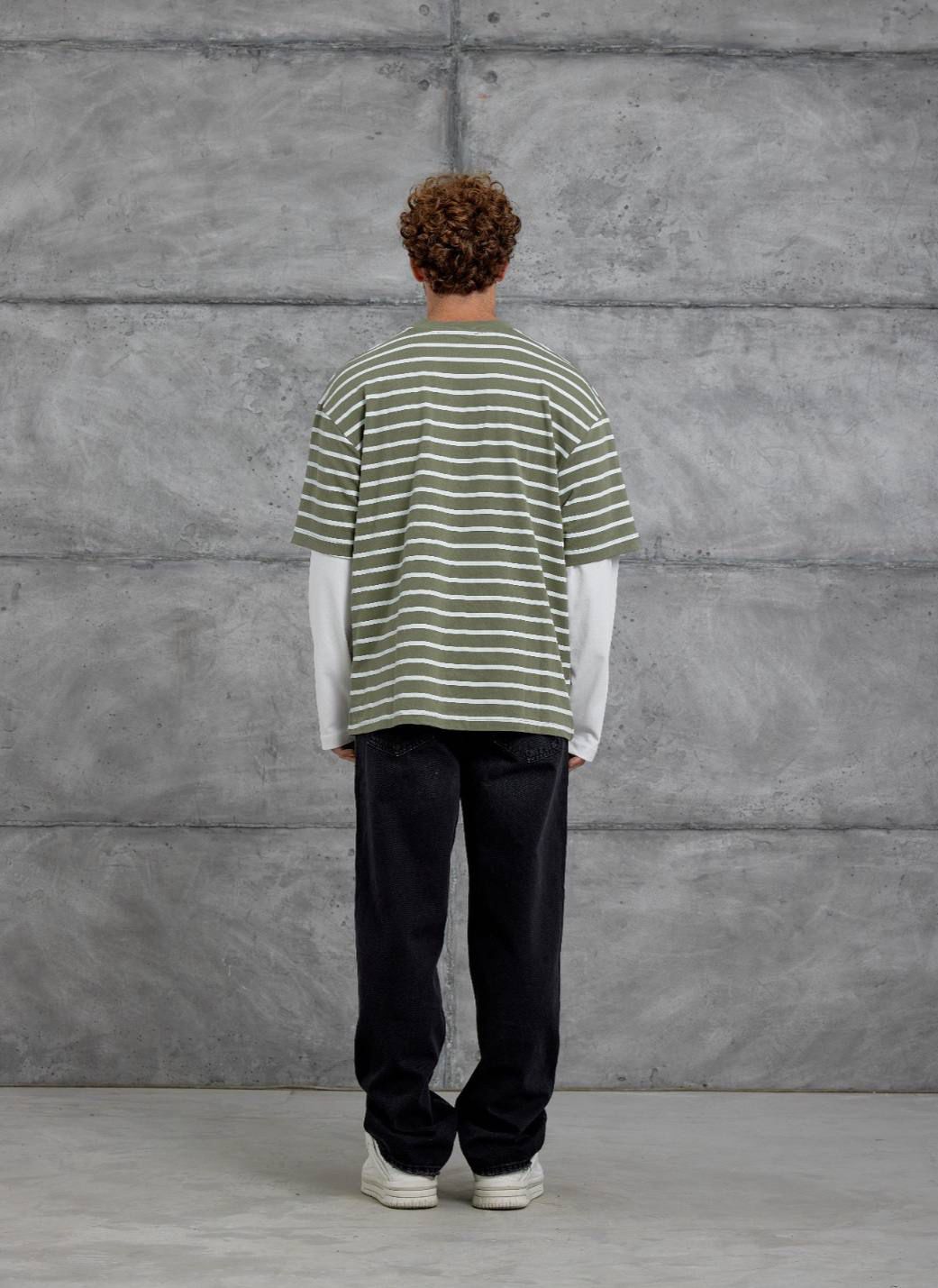 GREEN STRIPED WHITE-SLEEVE SWEATSHIRT