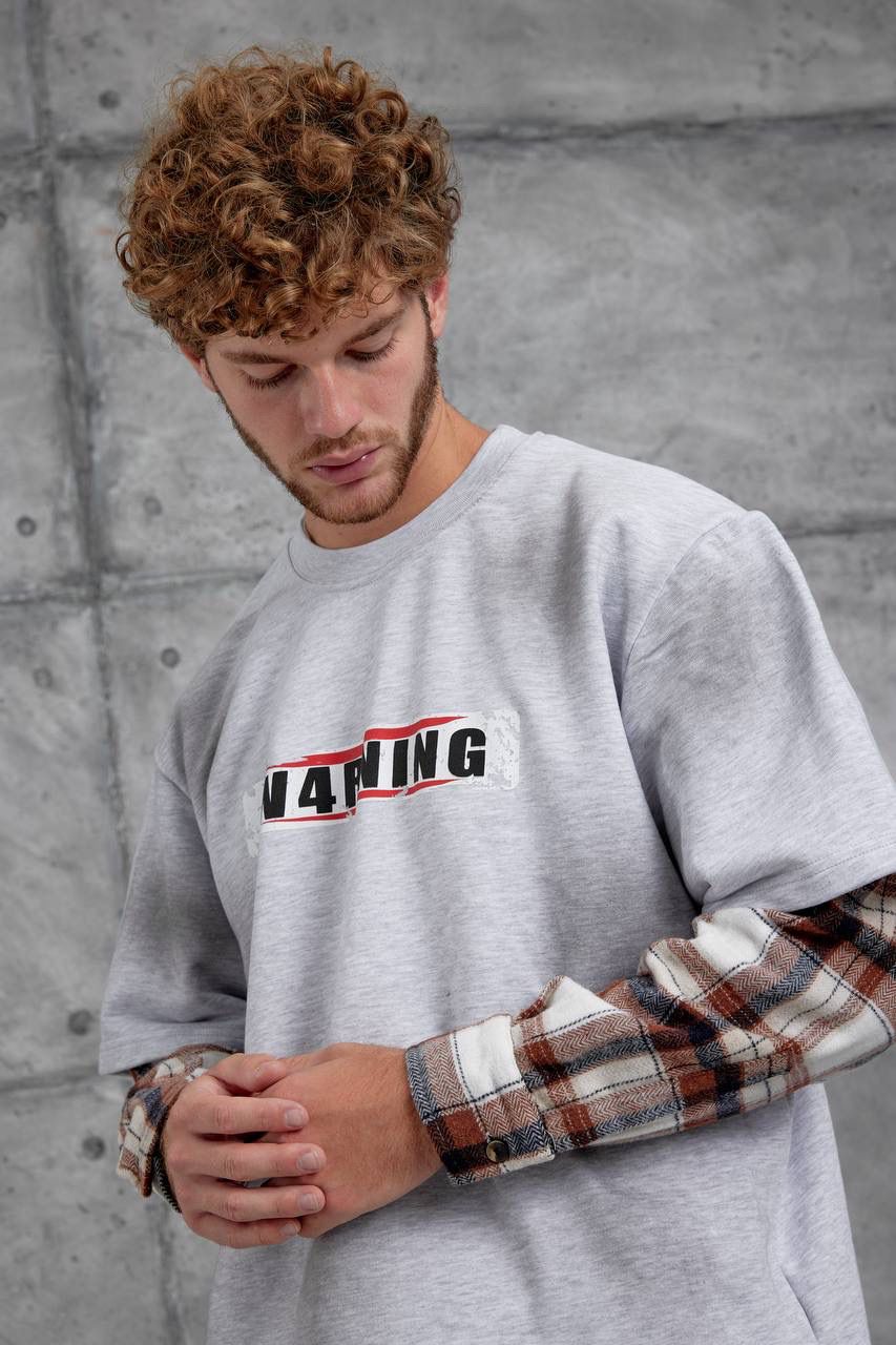 GREY CHECK-SLEEVE SWEATSHIRT