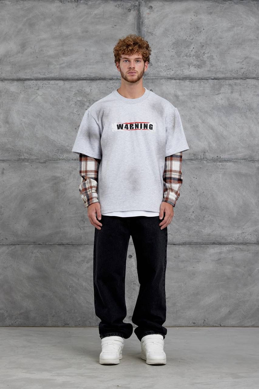 GREY CHECK-SLEEVE SWEATSHIRT
