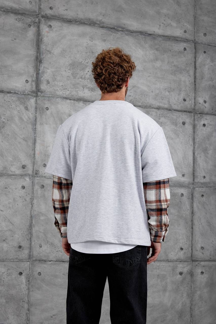 GREY CHECK-SLEEVE SWEATSHIRT
