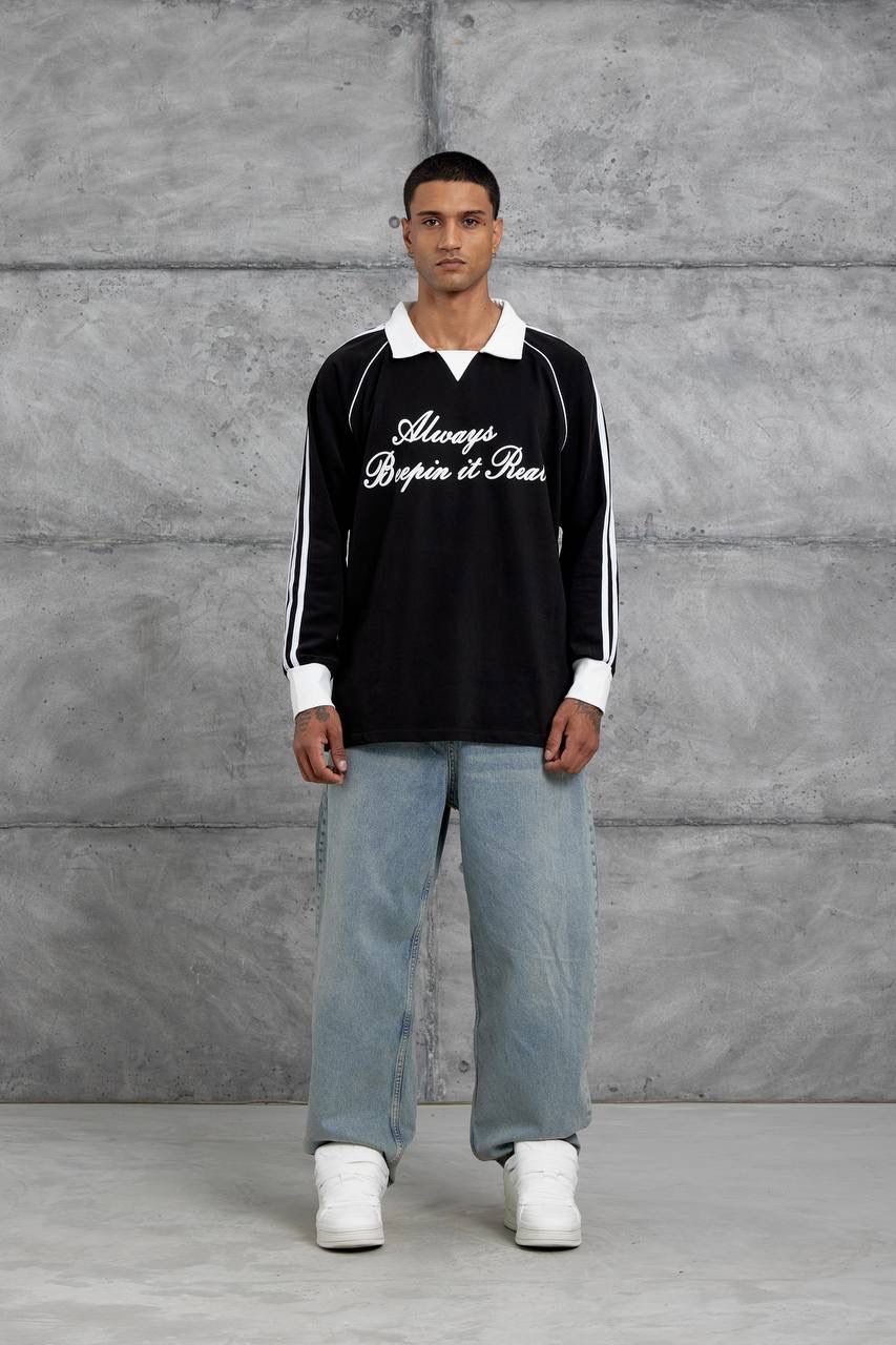 BLACK POLO COLLAR SWEATSHIRT