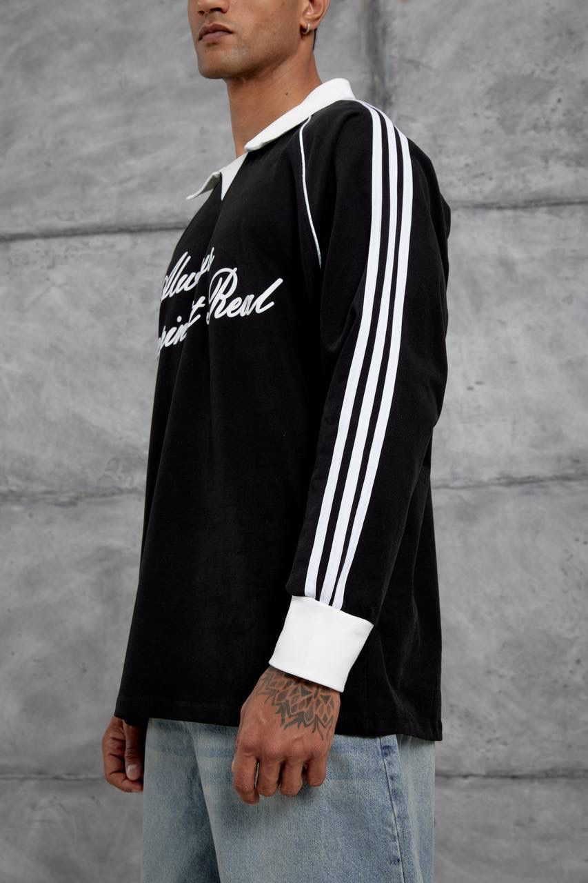 BLACK POLO COLLAR SWEATSHIRT