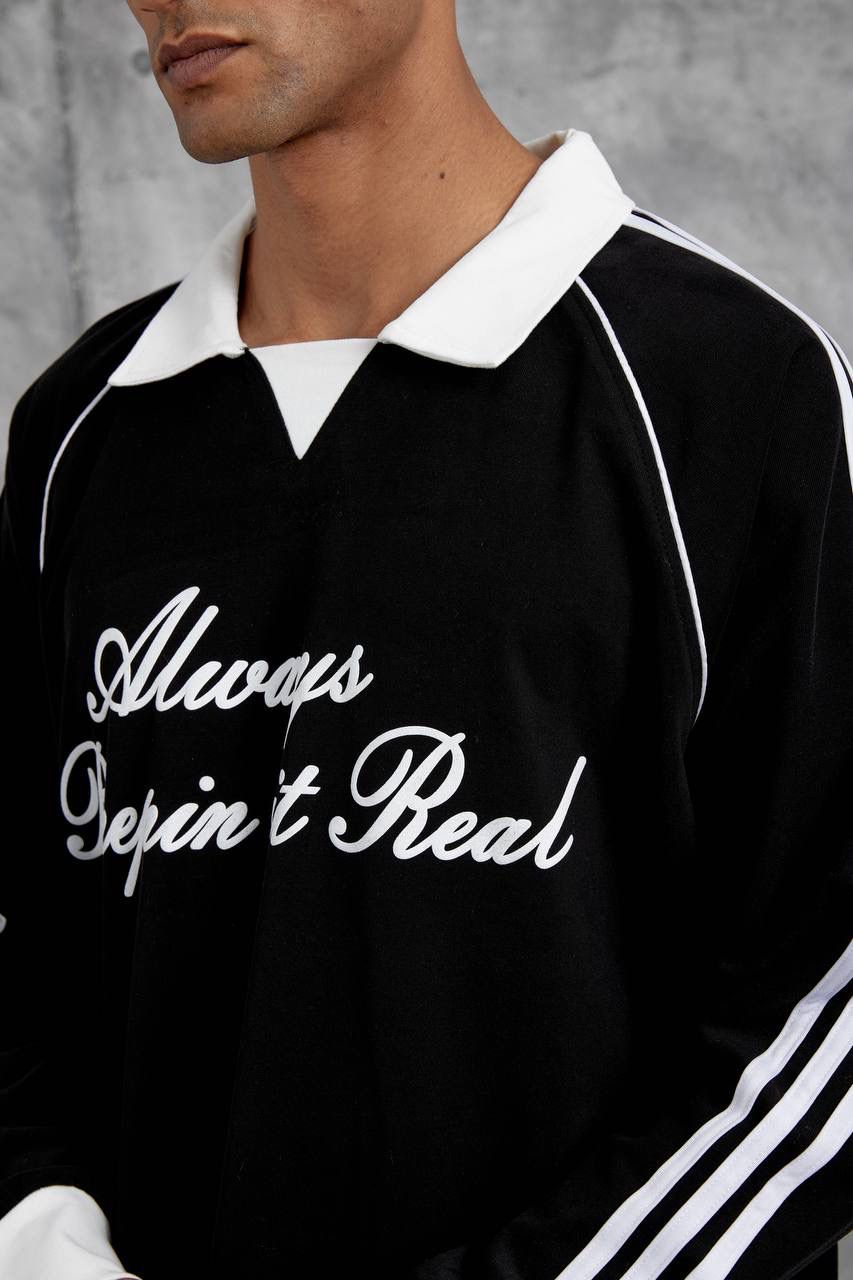 BLACK POLO COLLAR SWEATSHIRT