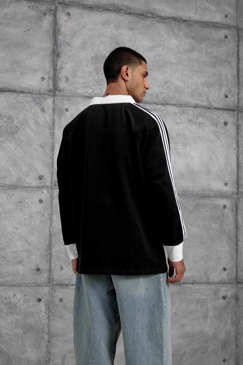 BLACK POLO COLLAR SWEATSHIRT