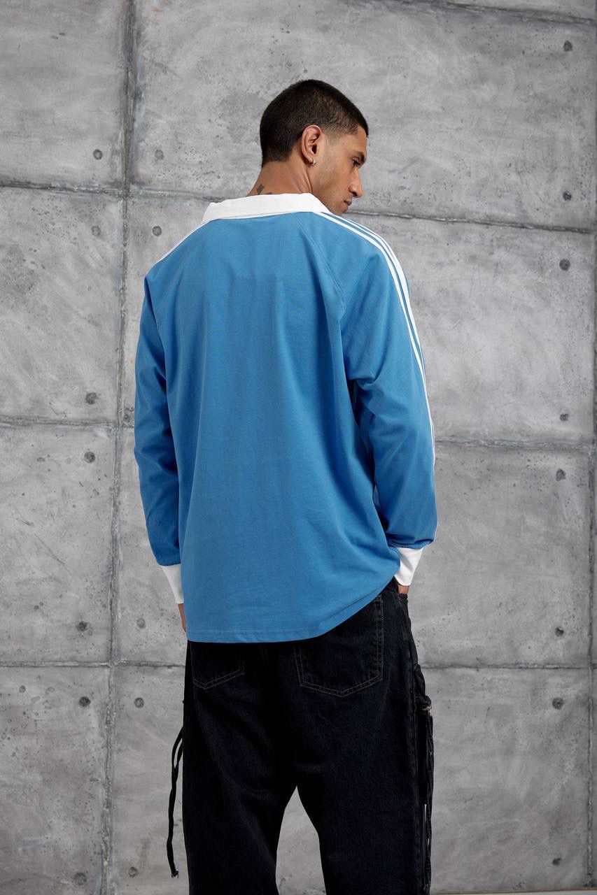 LIGHT BLUE POLO COLLAR SWEATSHIRT