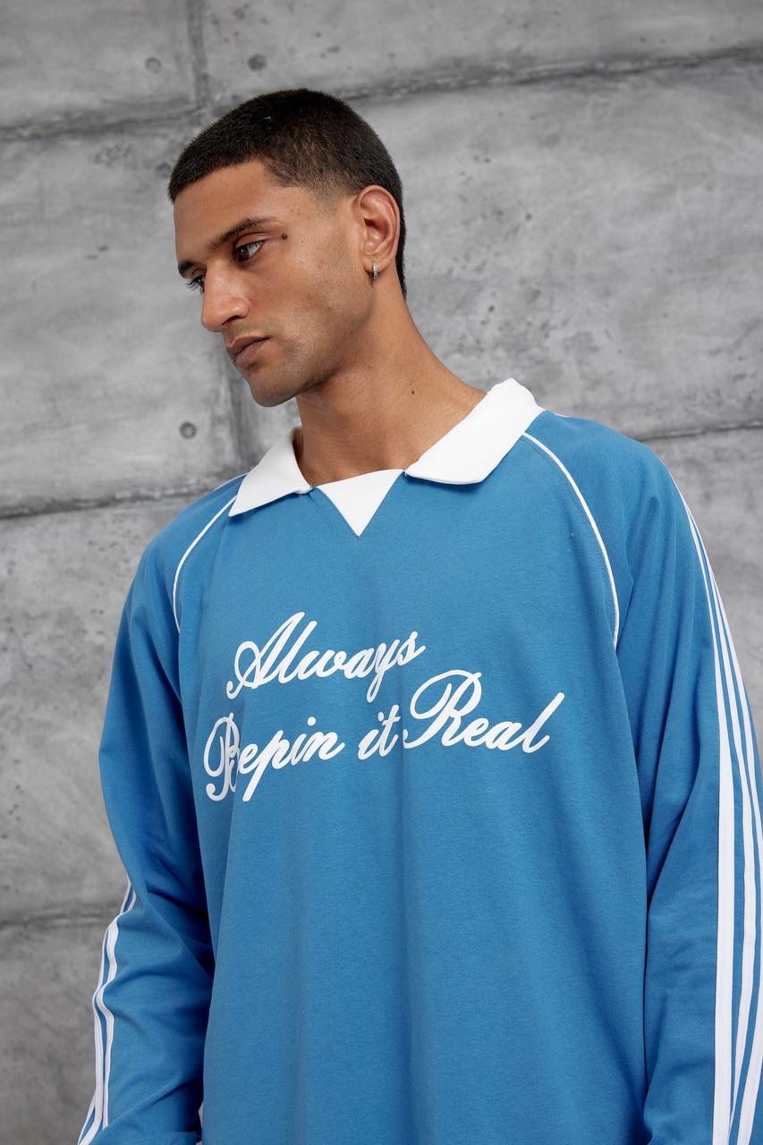 LIGHT BLUE POLO COLLAR SWEATSHIRT