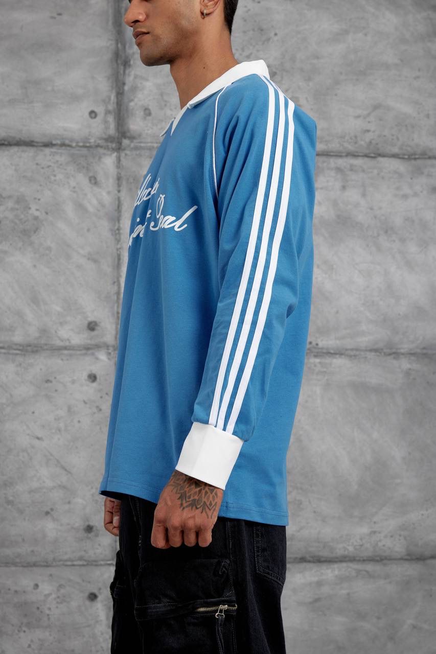 LIGHT BLUE POLO COLLAR SWEATSHIRT