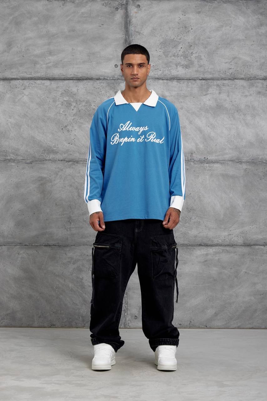 LIGHT BLUE POLO COLLAR SWEATSHIRT