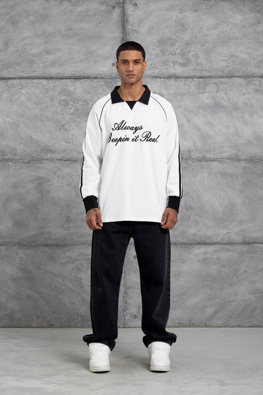 WHITE POLO COLLAR SWEATSHIRT