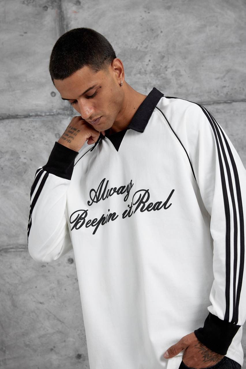 WHITE POLO COLLAR SWEATSHIRT
