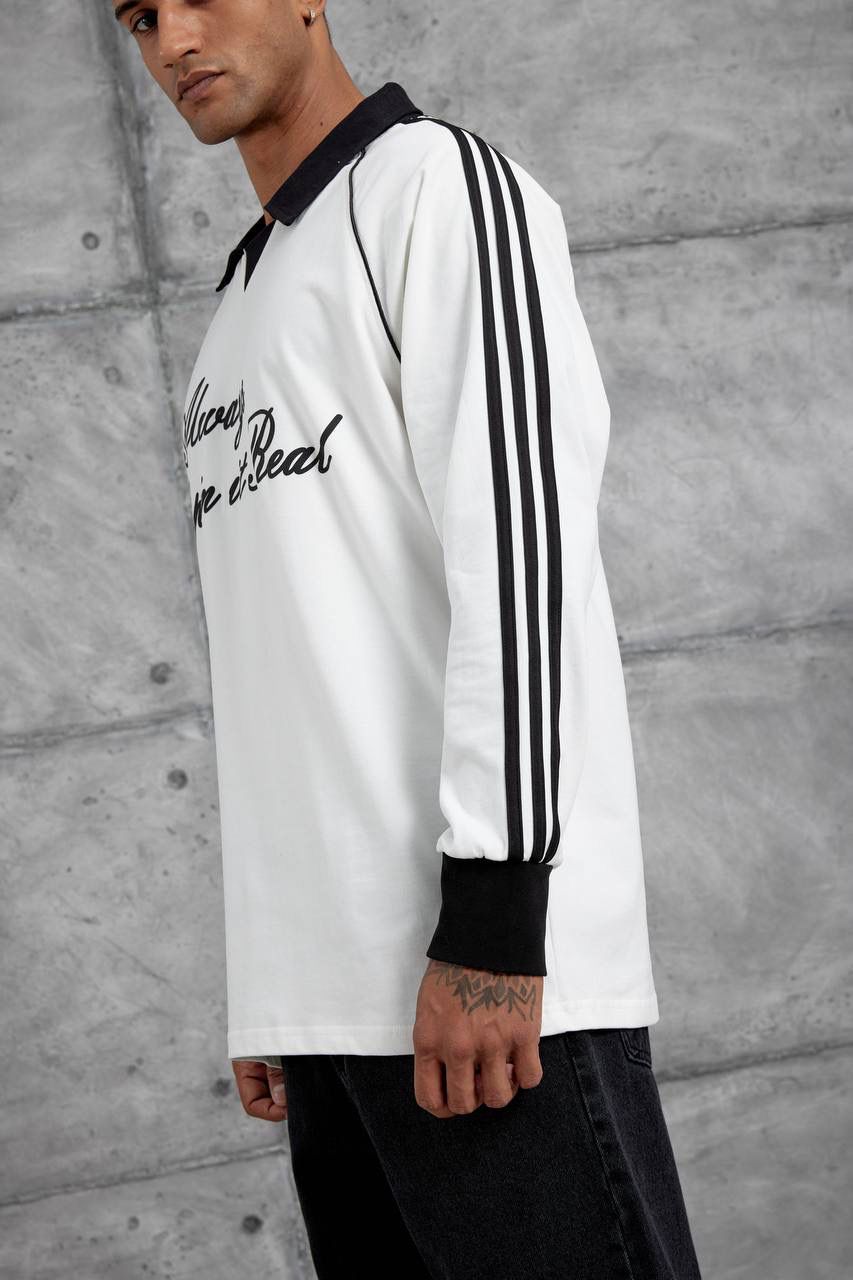 WHITE POLO COLLAR SWEATSHIRT