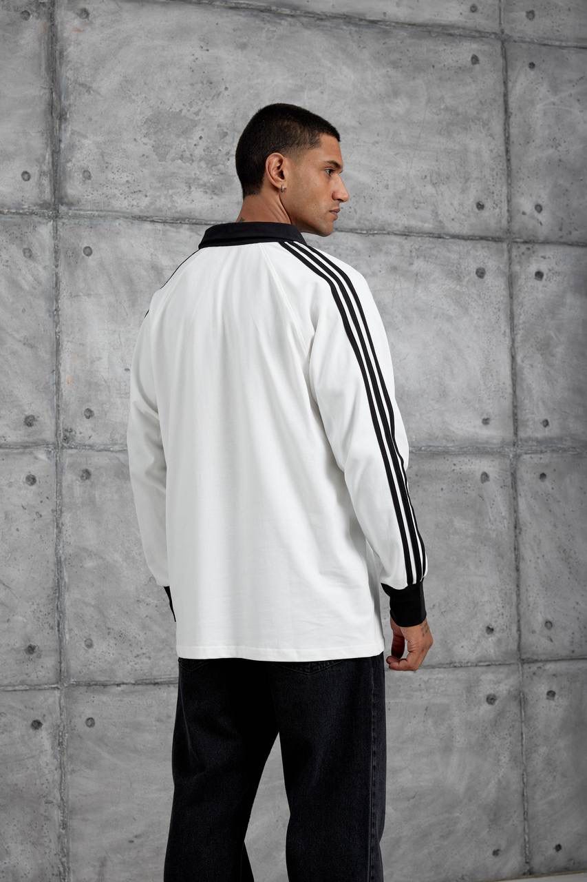 WHITE POLO COLLAR SWEATSHIRT