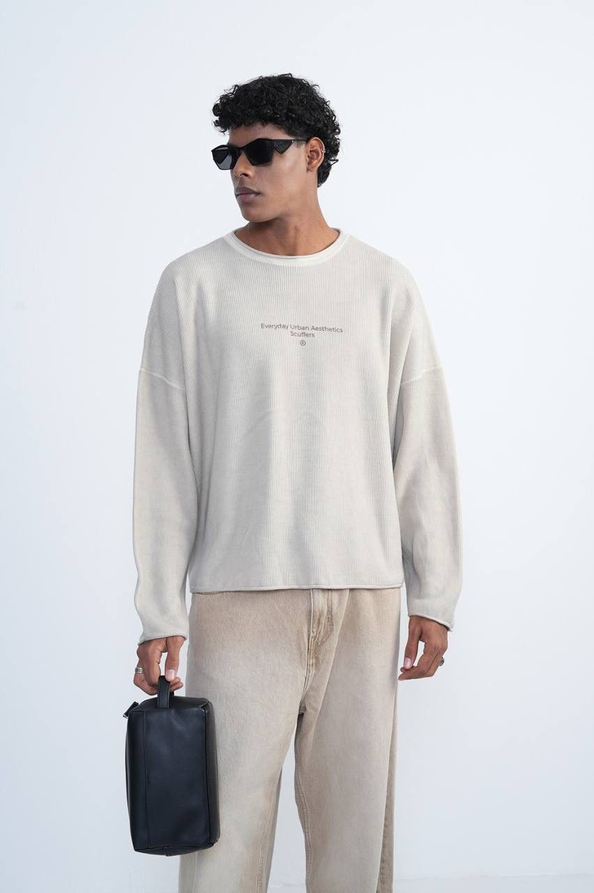 CREAM RIBBED SWEATSHIRT