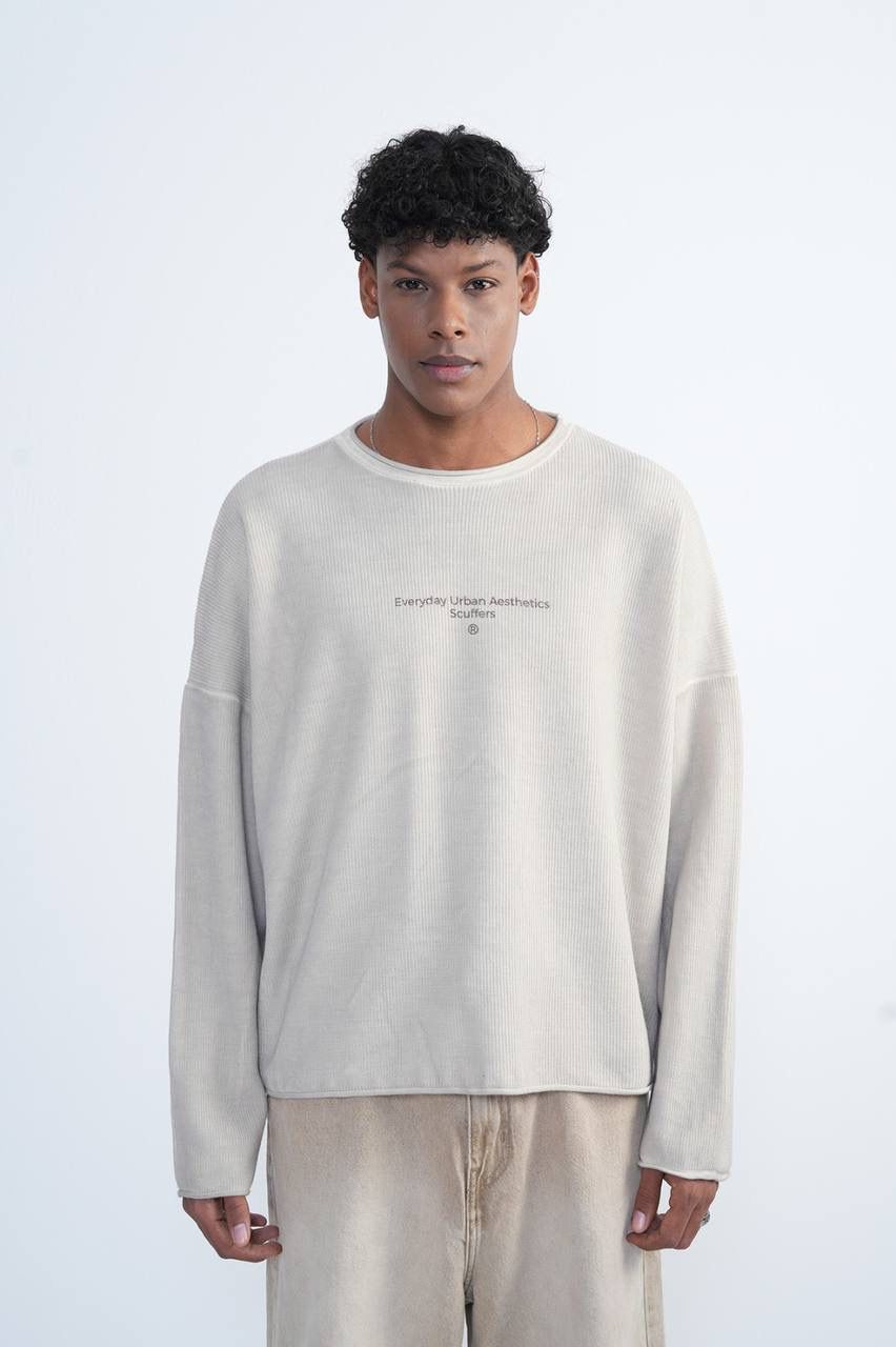 CREAM RIBBED SWEATSHIRT