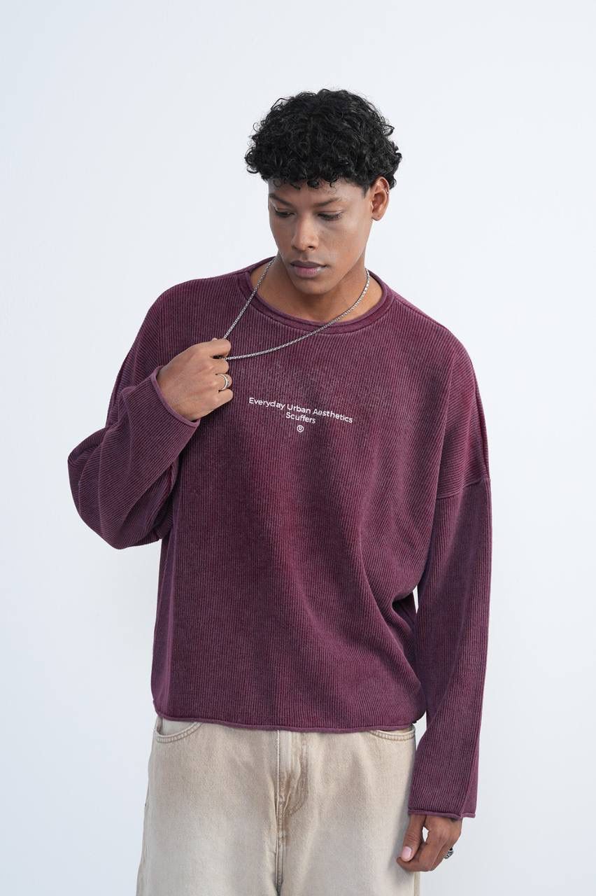 BURGUNDY RIBBED SWEATSHIRT
