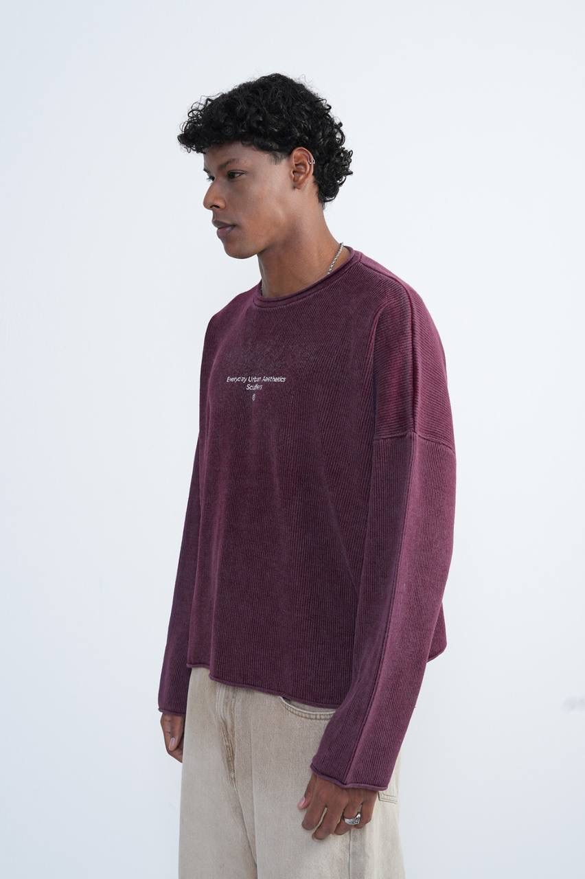 BURGUNDY RIBBED SWEATSHIRT