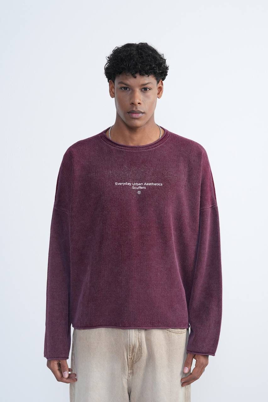 BURGUNDY RIBBED SWEATSHIRT