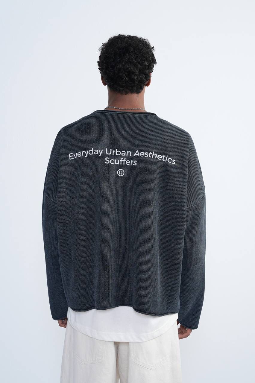 DARK CHARCOAL RIBBED SWEATSHIRT